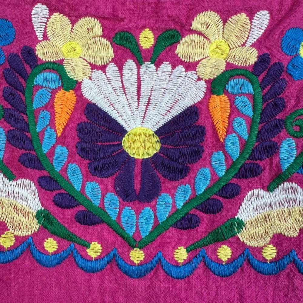 YZXDORWJ Pink Cotton Floral Embroidered Mexican Boho Shift Dress Medium - Picture 11 of 14